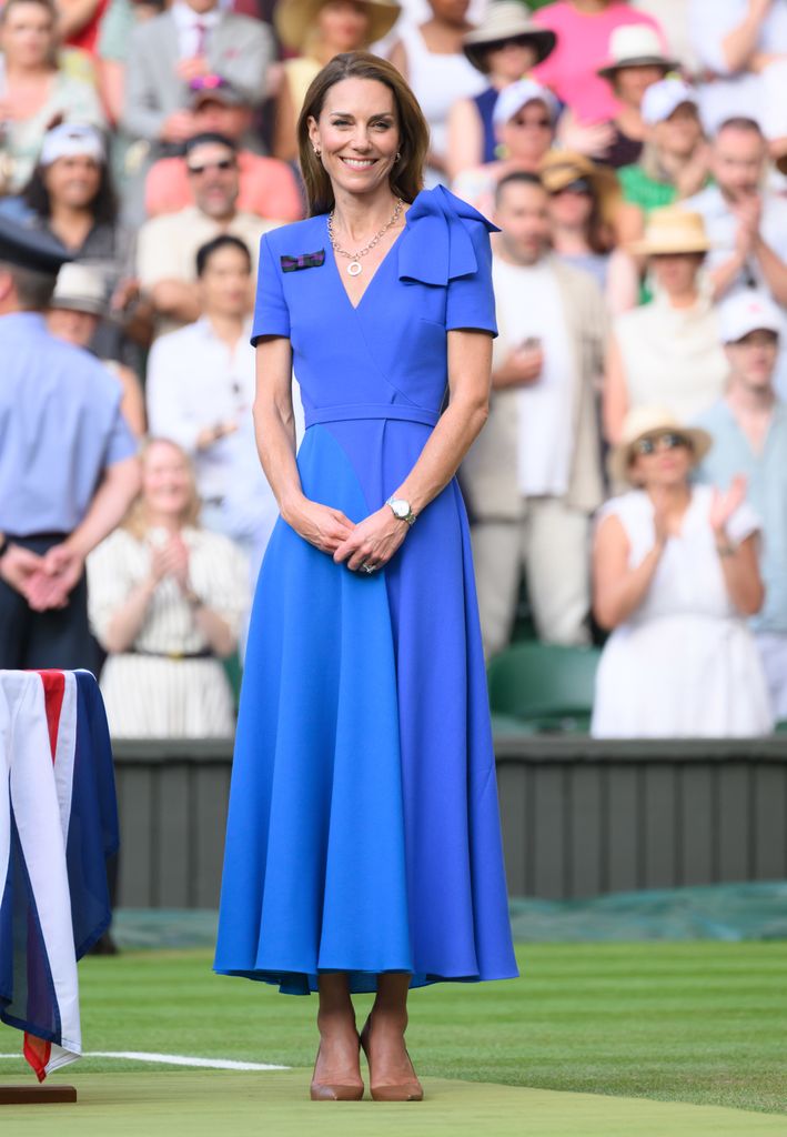 Catherine, Princess of Wales attends day fourteen of the Wimbledon Tennis Championships at the All England Lawn Tennis and Croquet Club on July 13, 2025 in London, England. (Photo by Karwai Tang/WireImage)