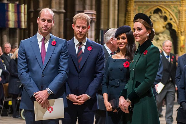 kate middleton and prince william at service of remembrance with prince harry and meghan markle