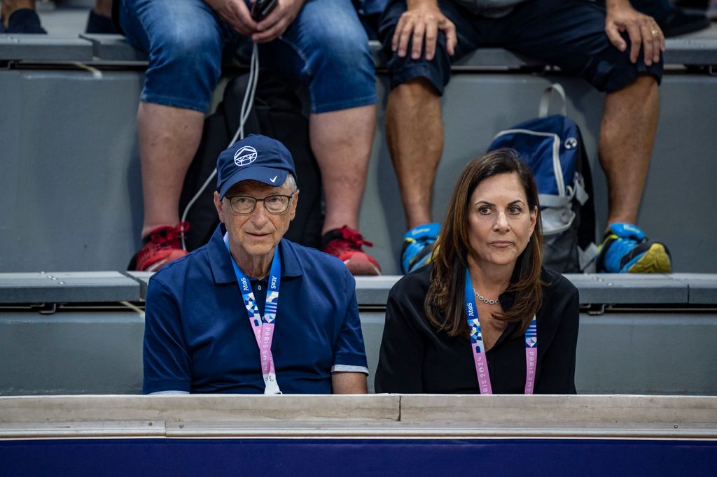 Bill Gates is seen in the stands during the Men's Singles First Round match between Alexander Zverev of Germany and Jaume Munar of Spain on day two of the Olympic Games Paris 2024 at Roland Garros on July 28, 2024 in Paris, France.