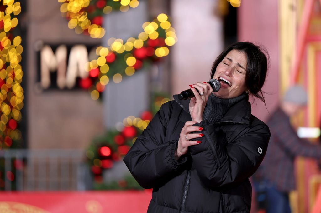 Idina Menzel performs during 2024 Macy's Thanksgiving Day Parade Rehearsals - Day 2 at Macy's Herald Square on November 26, 2024 in New York City.