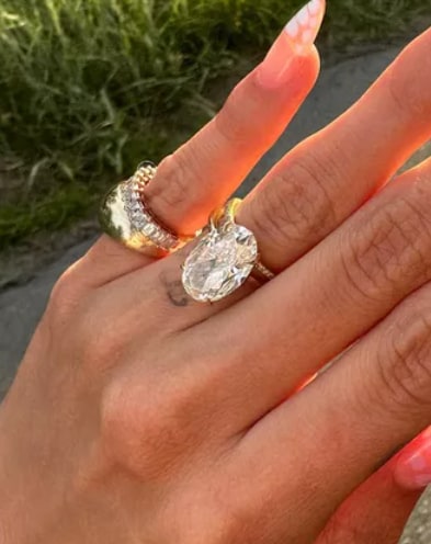 Hailey's engagement ring featuring an enormous diamond