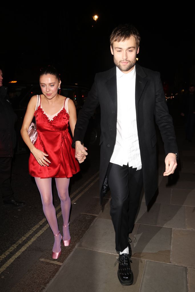 Bel Powley and Douglas Booth are seen attending the British Vogue x GQ BAFTA Fashion & Film Party at Tramp on February 17, 2025 in London, England. (Photo by Neil Mockford/GC Images)