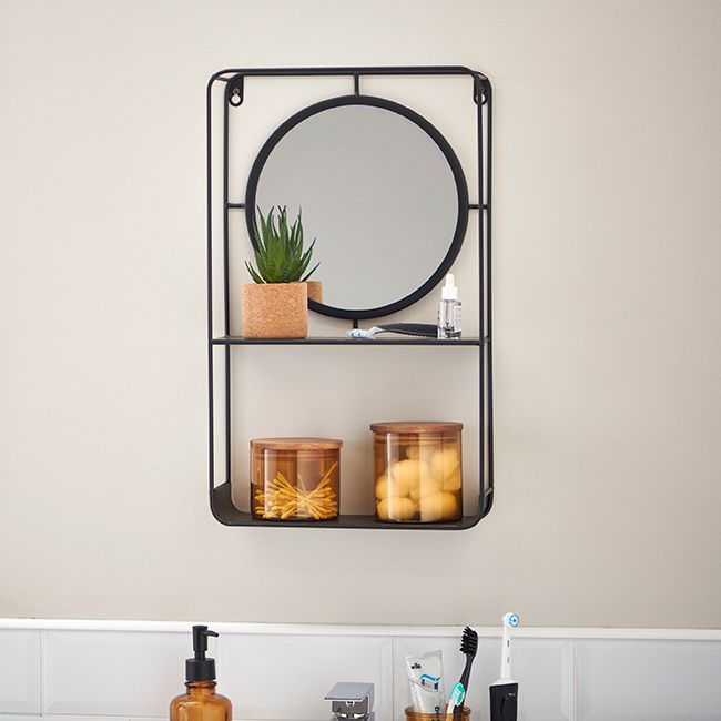 Bathroom mirror with combined shelf 