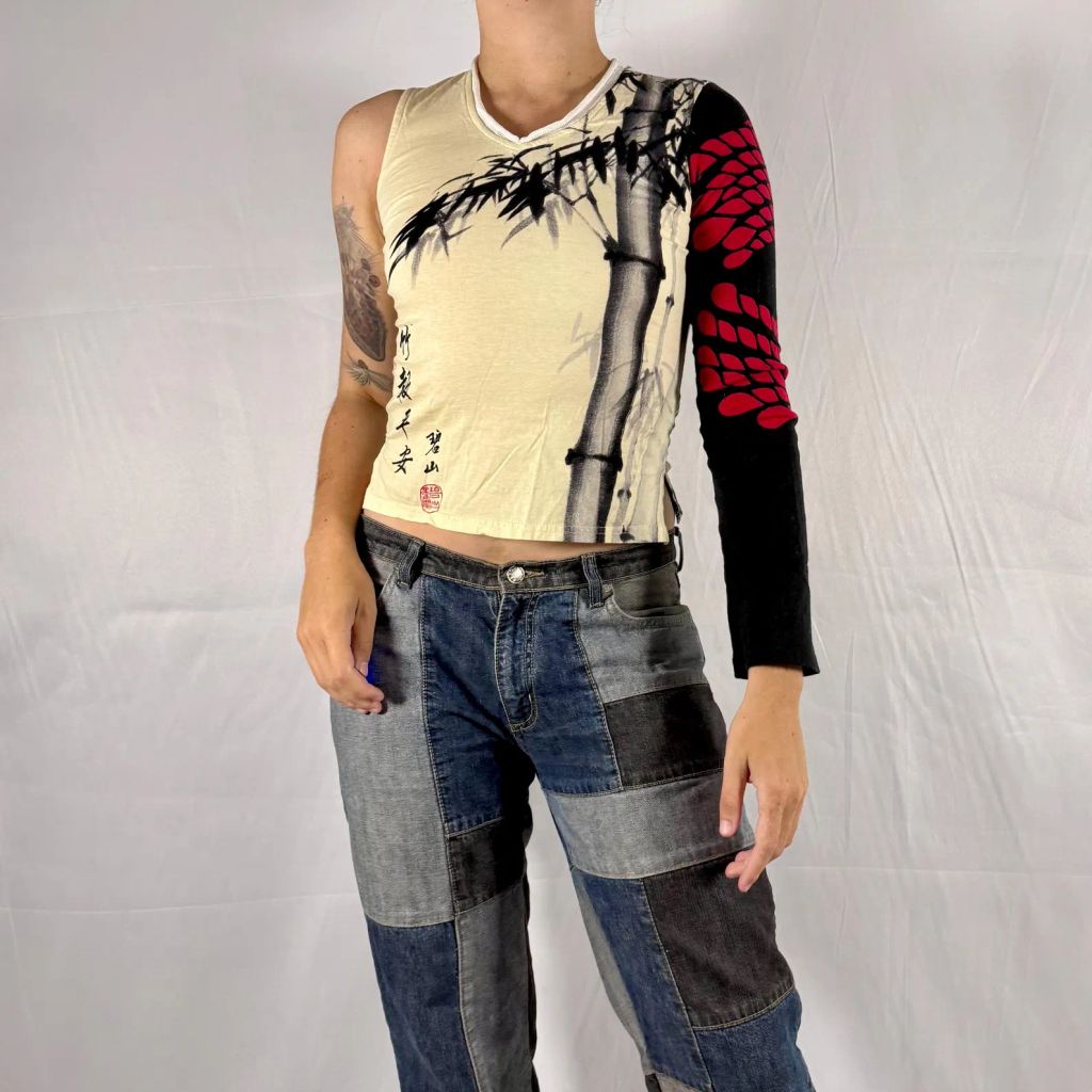 Custo Barcelona One Sleeve Asymmetrical Graphic Top