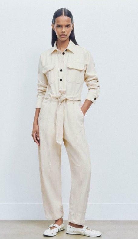 ME+EM Cotton Herringbone Utility Jumpsuit