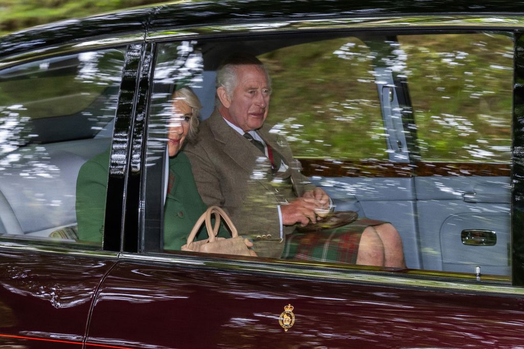 King Charles III and Queen Camilla arrive at Crathie Kirk, near Balmoral, for a Sunday church service