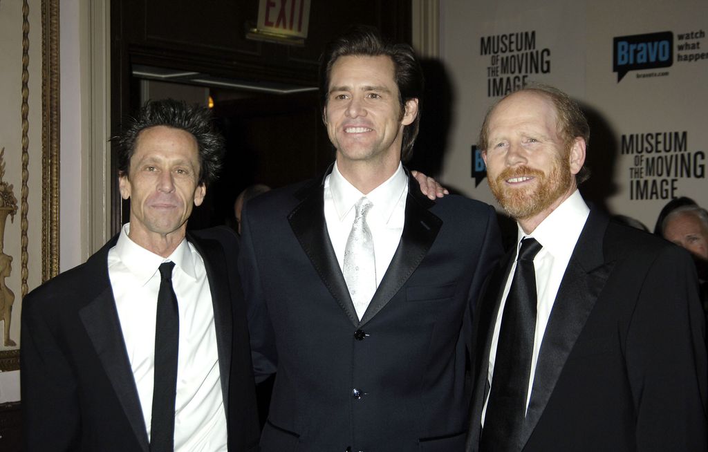 Brian Grazer, Jim Carrey and Ron Howard during Museum of the Moving Image Salute to Ron Howard at The Waldorf-Astoria in New York City, New York, United States.
