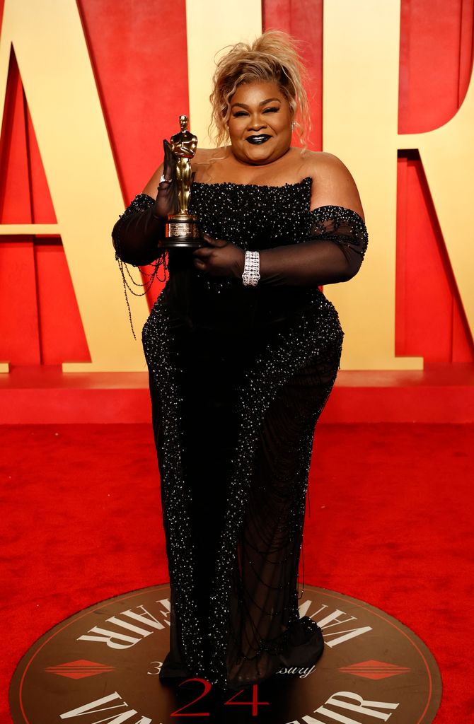 US actress Da'Vine Joy Randolph holds her Oscar for Best Actress in a Supporting Role for "The Holdovers" as she attends the Vanity Fair Oscars Party at the Wallis Annenberg Center for the Performing Arts in Beverly Hills, California, on March 10, 2024