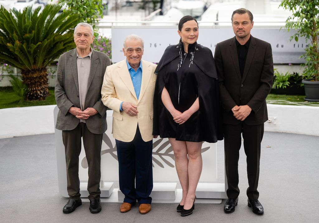 Robert de Niro, Lily Gladstone, Leonardo DiCaprio, Martin Scorsese attend the "Killers Of The Flower Moon" photocall at the 76th annual Cannes film festival at Palais des Festivals on May 21, 2023 in Cannes, France