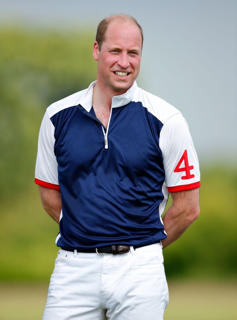 Prince William attends the prize-giving after playing in the Out-Sourcing Inc. Royal Charity Polo Cup at Guards Polo Club, Flemish Farm on July 9, 2021 