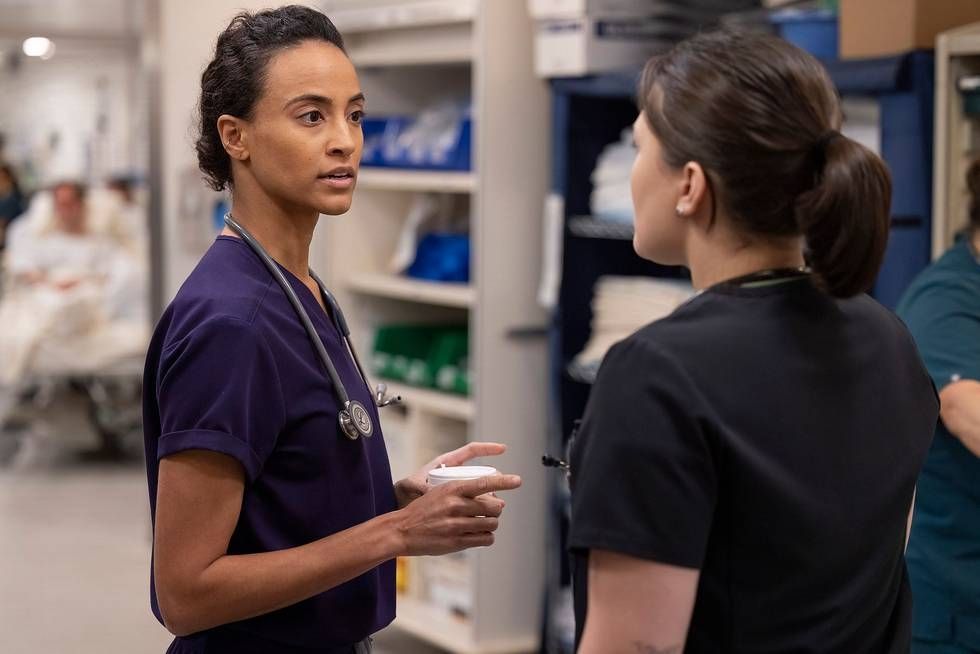 Dr Garcia and Dr Santos in a scene from The Pitt