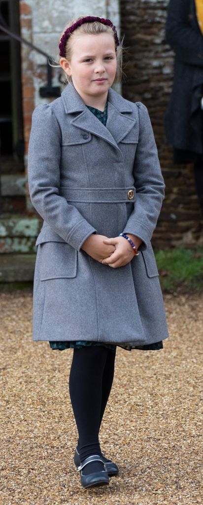 Mia Tindall outside in grey coat 