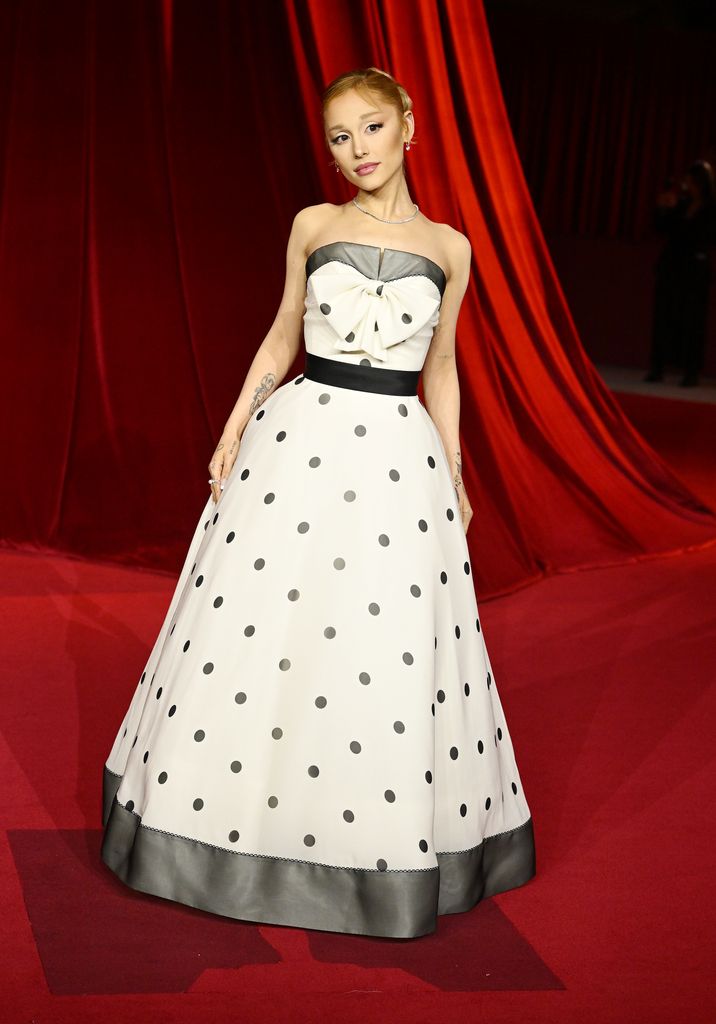 Ariana Grande on red carpet in polka dot dress