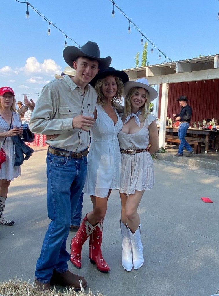 Photo shared on Instagram in 2022 of Sydney Sweeney with her mom Lisa and her brother Trent at Lisa's 60th birthday party.