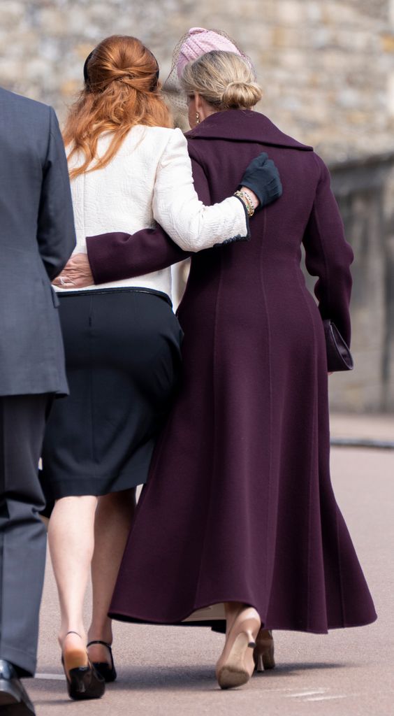 Duchess Sophie walks with arm around Sarah Ferguson