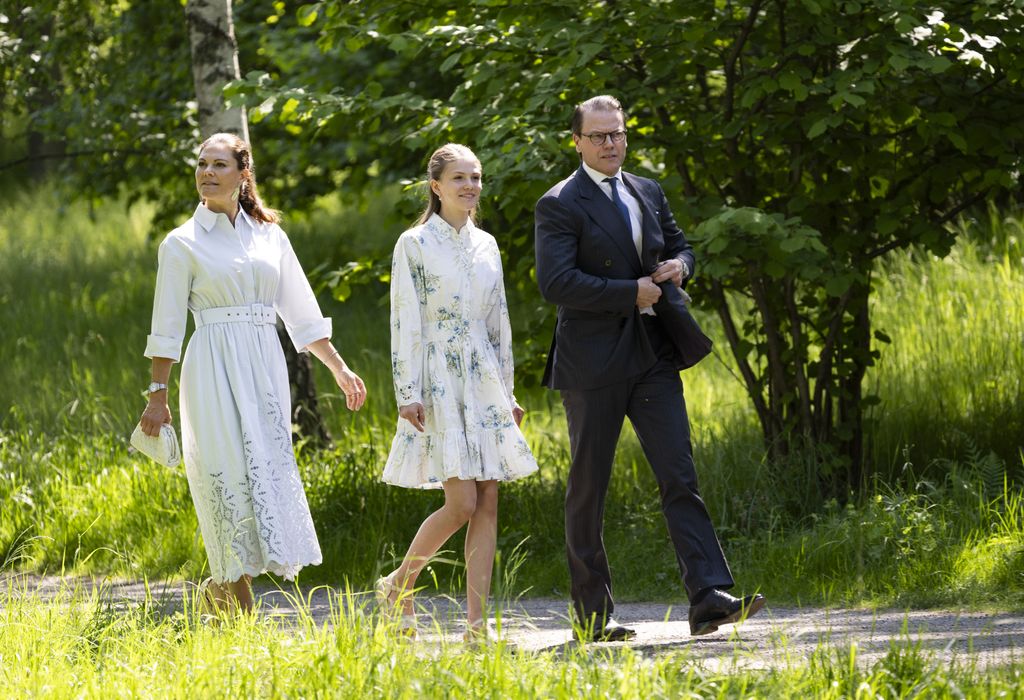 Crown Princess Victoria, Princess Estelle and Prince Daniel walk in the park 