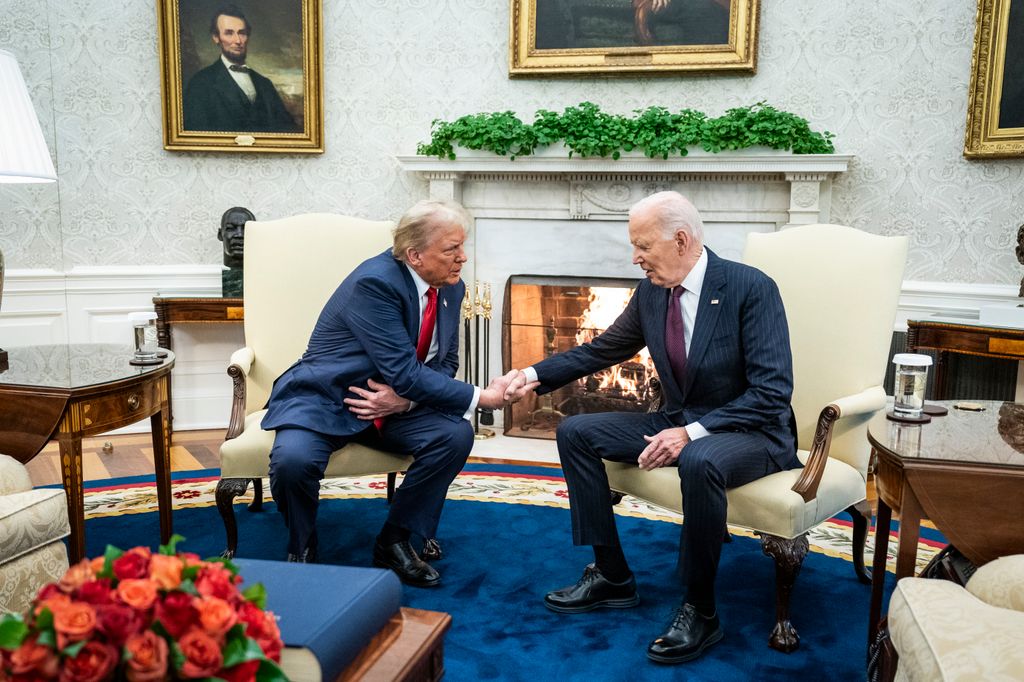 President Joe Biden meets with President-elect Donald Trump in the Oval Office of the White House in Washington, DC on Wednesday, Nov. 13, 2024.