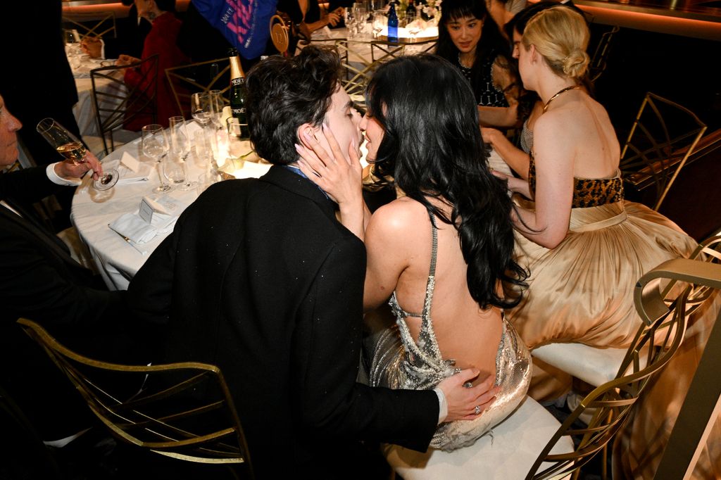 Kylie Jenner and Timothee Chalamet kissing at the Golden Globes 2025