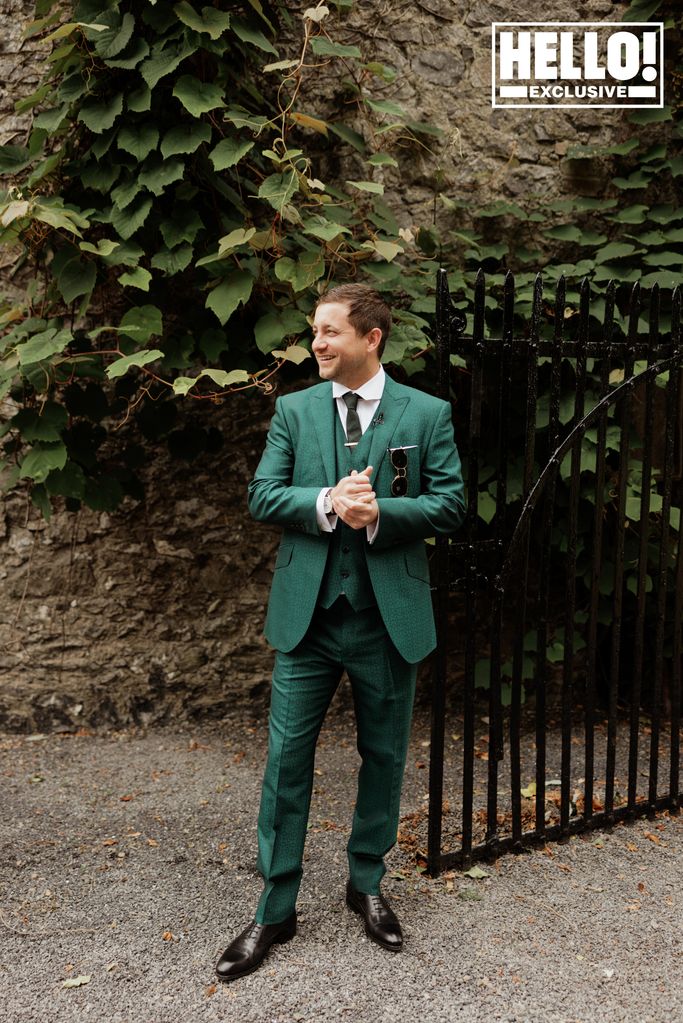 Tyrone Wood in his green wedding suit