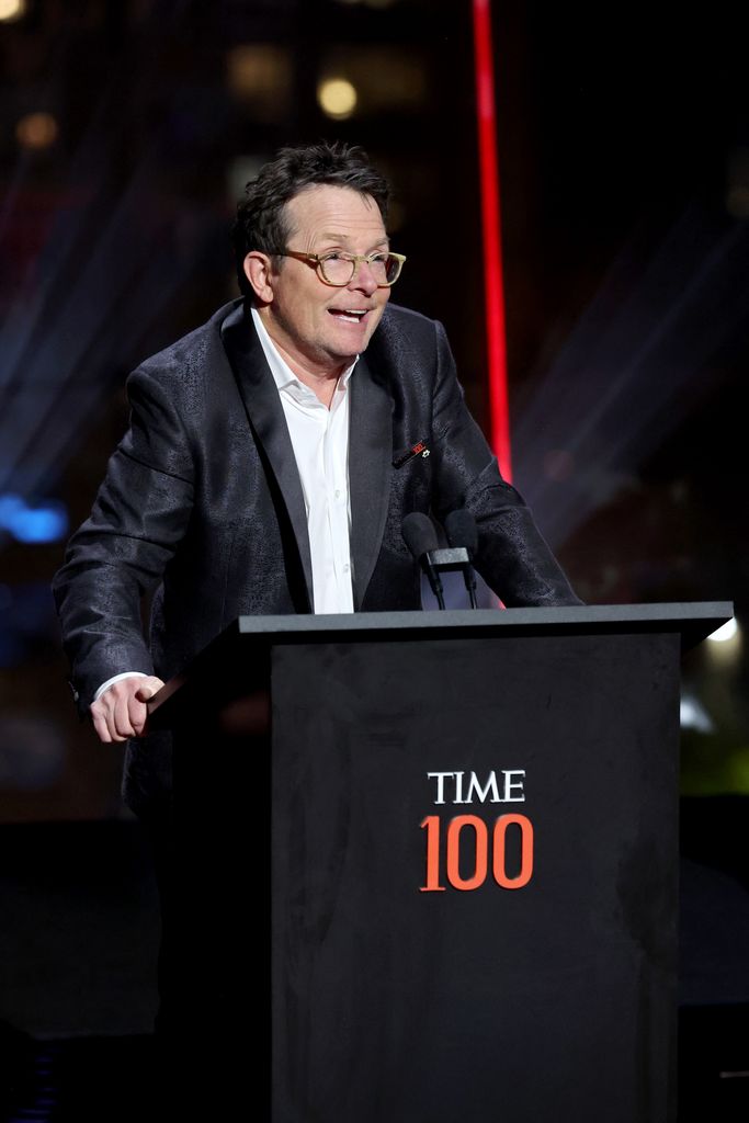 Michael J. Fox receiving the Time100 Impact Award at the Time100 Gala in New York City in April 2024.
