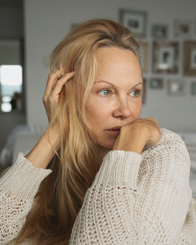 Pamela Anderson wearing a chunky knit jumper on Instagram