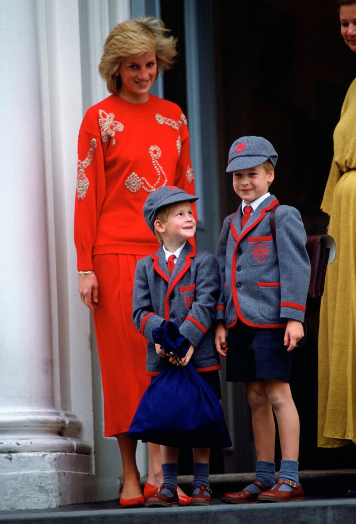 Diana takes William and Harry to school on Harry's first day