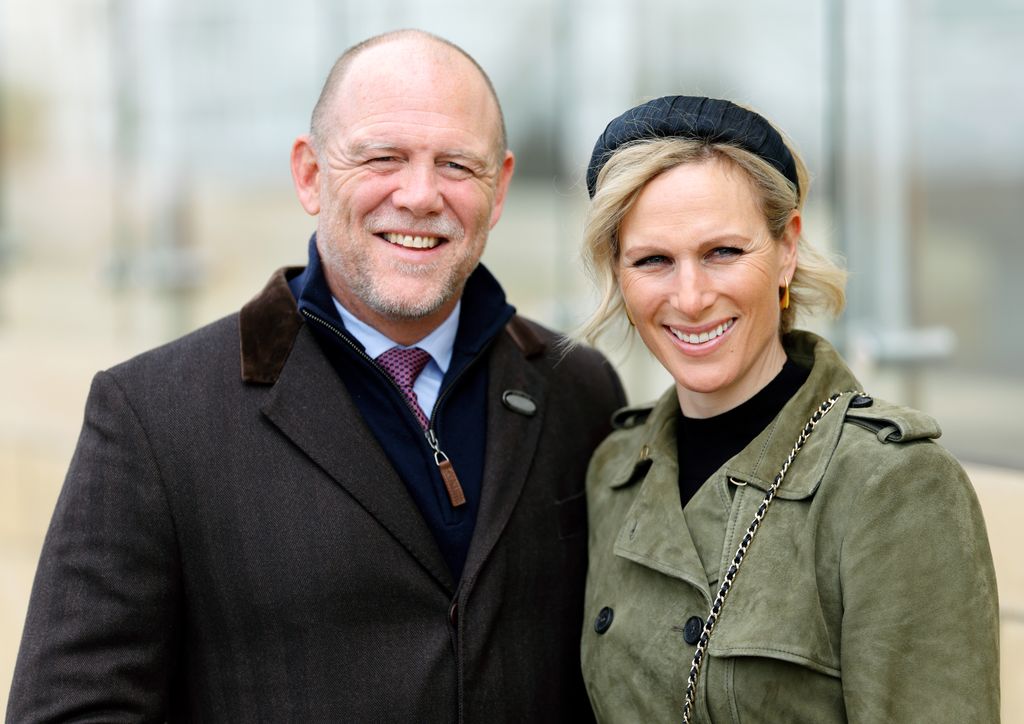 Mike Tindall and Zara Tindall attend day 2 of the April Meeting at Cheltenham Racecourse on April 18, 2024 in Cheltenham, England