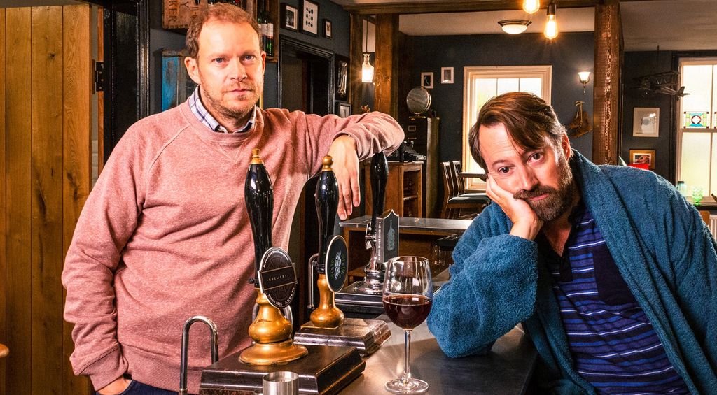 Robert Webb and David Mitchell on the set of Back