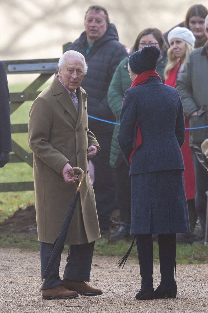 The King appeared to be in high spirits, greeting royal onlookers on his way to church