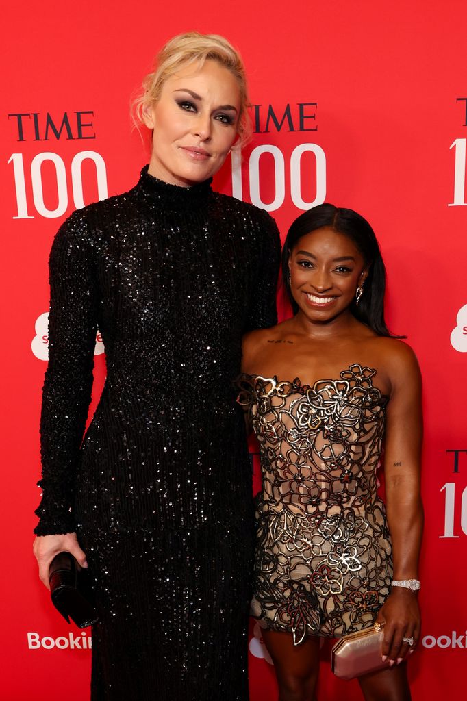 Lindsey Vonn and Simone Biles attend the 2025 TIME100 Gala at Jazz at Lincoln Center on April 24, 2025 in New York City