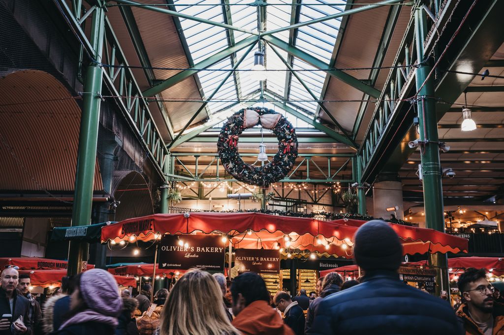 Wreath above food stall at Borough market london