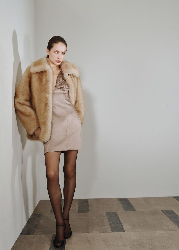 Satin dress with sequin neckline
