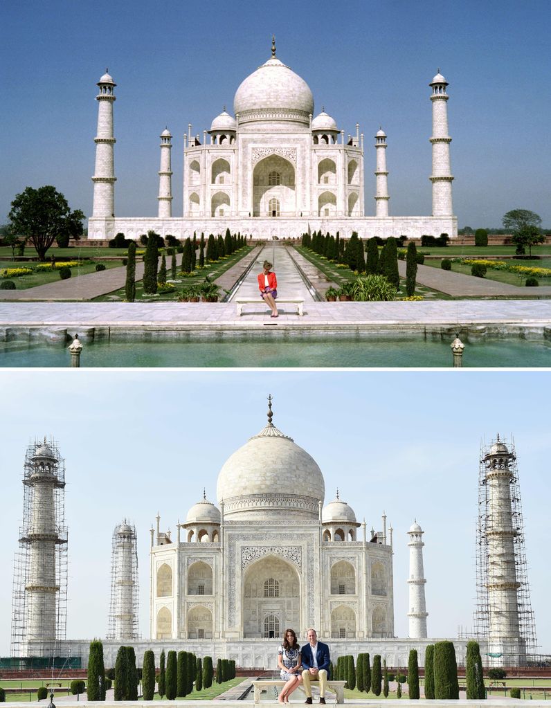 Princess Diana at Taj Mahal in 1992, and William and Kate at Taj Mahal in 2016