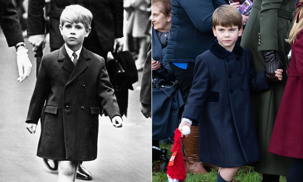 split image showing two young boys in coats 