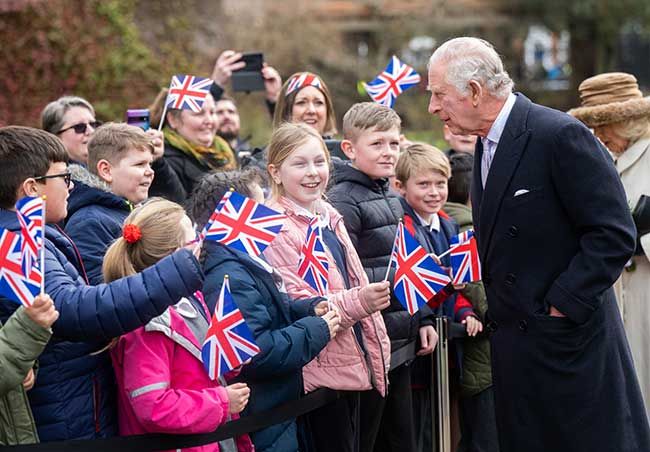 Charles greeting crowds in Colchester