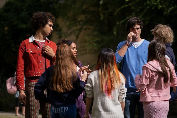 2010s-inspired costume worn by fictional Oxford Freshers in Saltburn