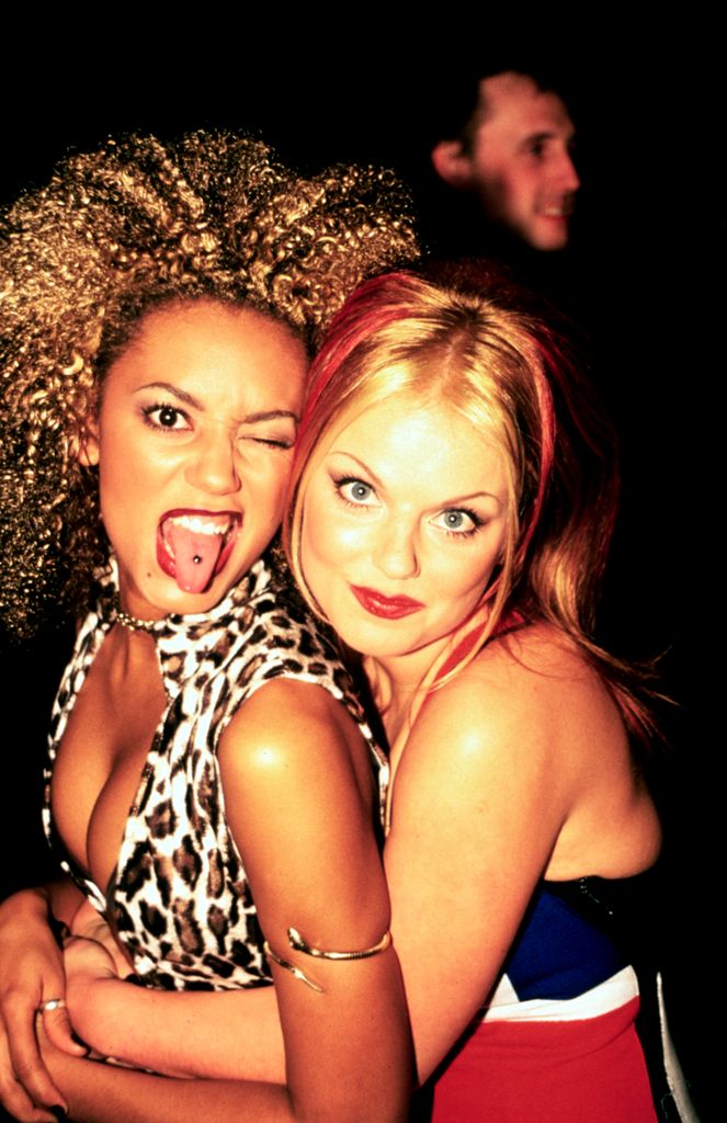 Mel B and Geri Halliwell (Scary and Ginger) of the Spice Girls photographed backstage at the Brit Awards in February 1997.;    (Photo by Ray Burmiston/Avalon/Getty Images)