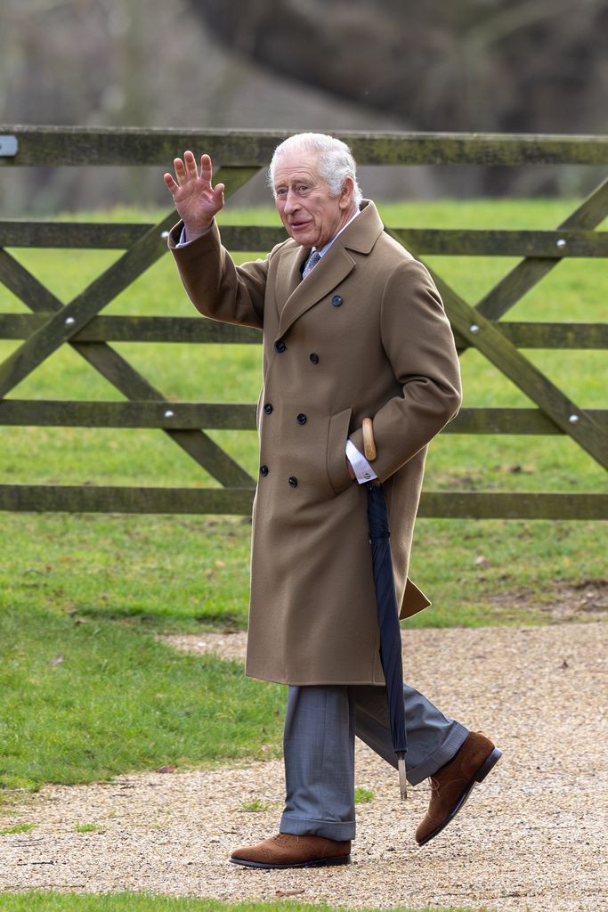King Charles after the morning service at St Mary Magdalene Church in Sandringham, Norfolk, on Sunday morning 