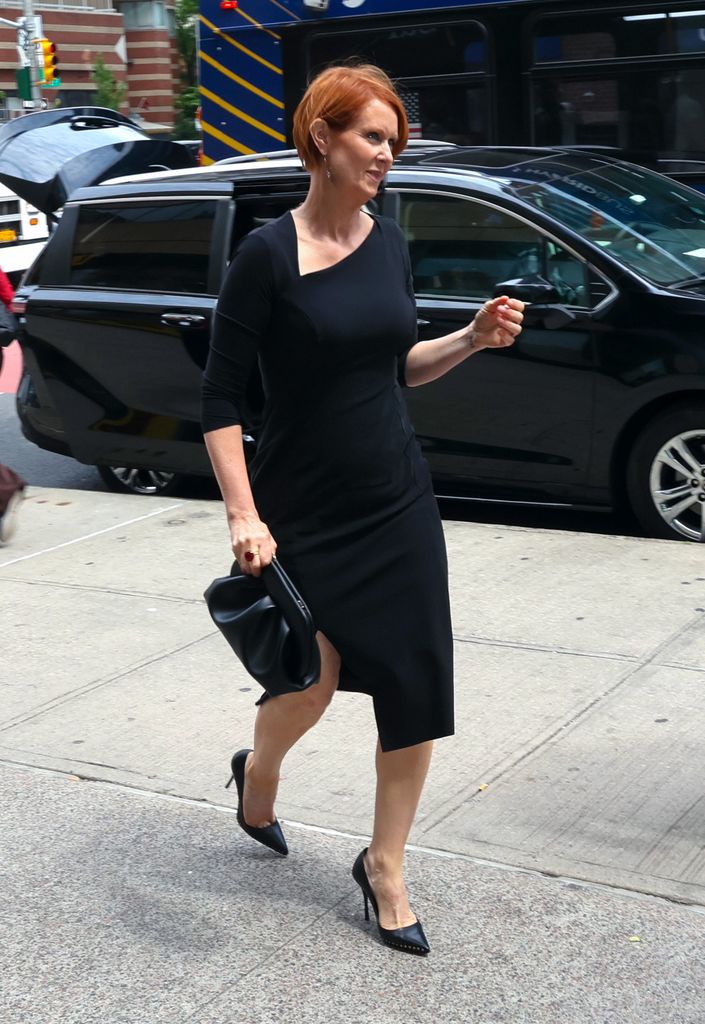  Cynthia Nixon is seen at the film set of the 'And Just Like That' TV Series in Midtown, Manhattan on June 26, 2024 in New York City.