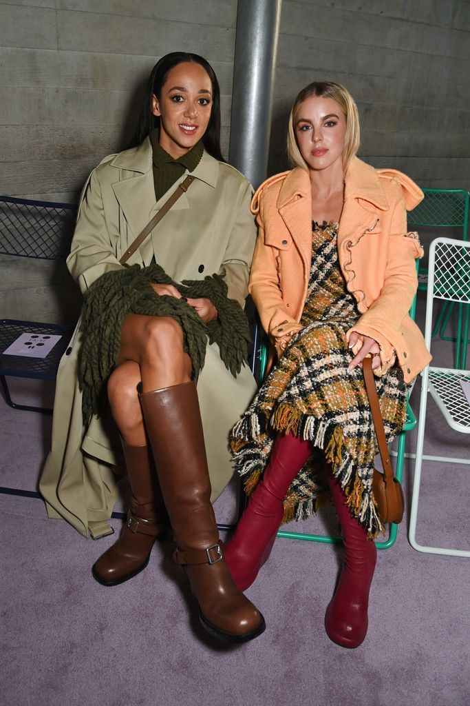 Olympic athlete Katarina Johnson-Thompson and Olympic athlete Keely Hodgkinson attend the Burberry Summer 2025 show during London Fashion Week at The National Theatre on September 16, 2024 in London, England. (Photo by Dave Benett/Getty Images for Burberry)