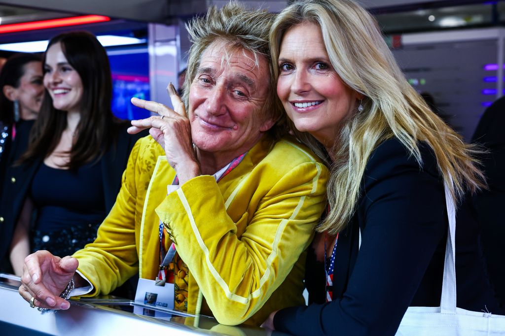 Rod Stewart and Penny Lancaster at a Grand Prix race