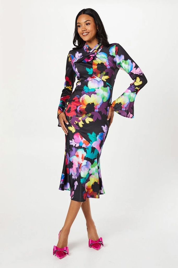 Coast Cross Neck Flute Sleeve & Hem Midi Wedding Guest Dress