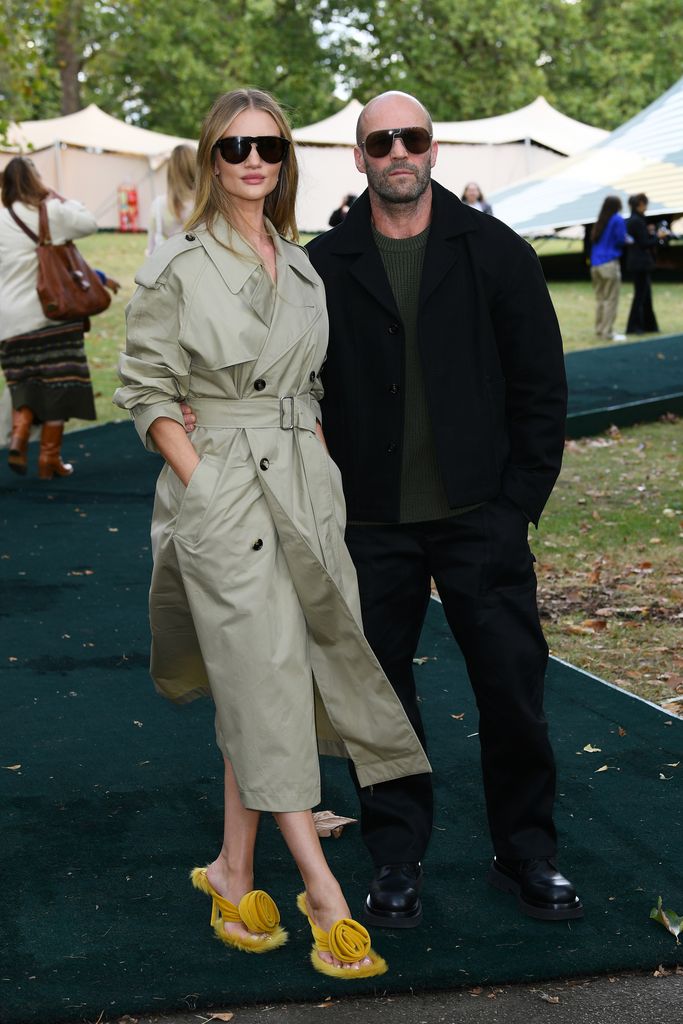 LONDON, ENGLAND - SEPTEMBER 18: Rosie Huntington-Whiteley and Jason Statham attend the Burberry show during London Fashion Week September 2023 at Highbury Fields on September 18, 2023 in London, England. (Photo by Joe Maher/BFC/Getty Images)