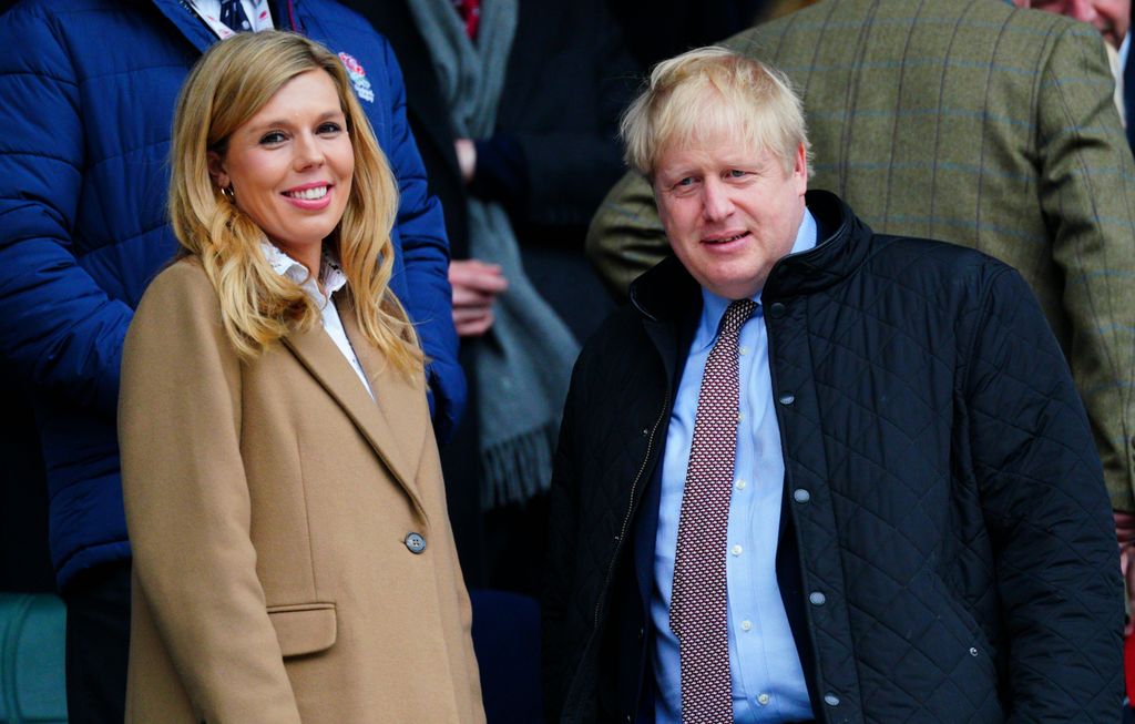 Carrie Johnson and Boris Johnson at a rugby match