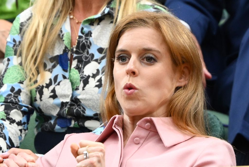 Princess Beatrice wearing her wedding band and engagement ring while watching Wimbledon in 2023