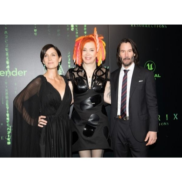 Carrie Anne Moss, Lana Wachowski and Keanu Reeves