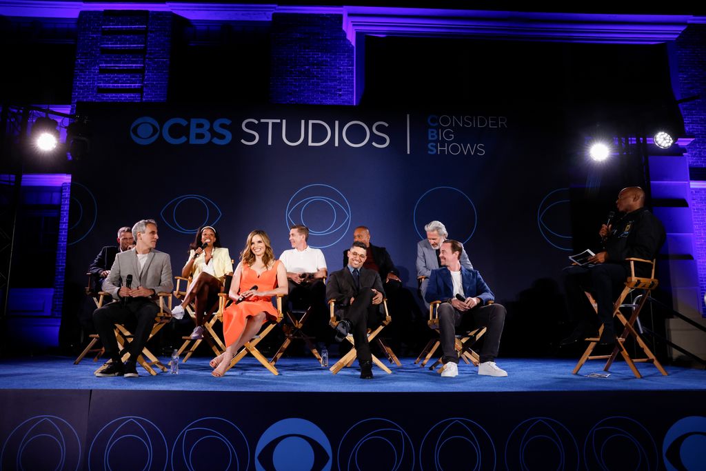 NCIS Executive Producers David J. North and Steven D. Binder with Diona Reasonover, Katrina Law, Brian Dietzan, Wilmer Valderrama, Rocky Carroll, Gary Cole and Sean Murray at the CBS Studios FYC Event at Paramount Studios in Los Angeles, May 1, 2024.
