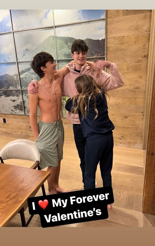 Photo shared by Tom Brady on Instagram Stories on February 14, 2024, of his three kids, Jack, Benjamin and Vivian