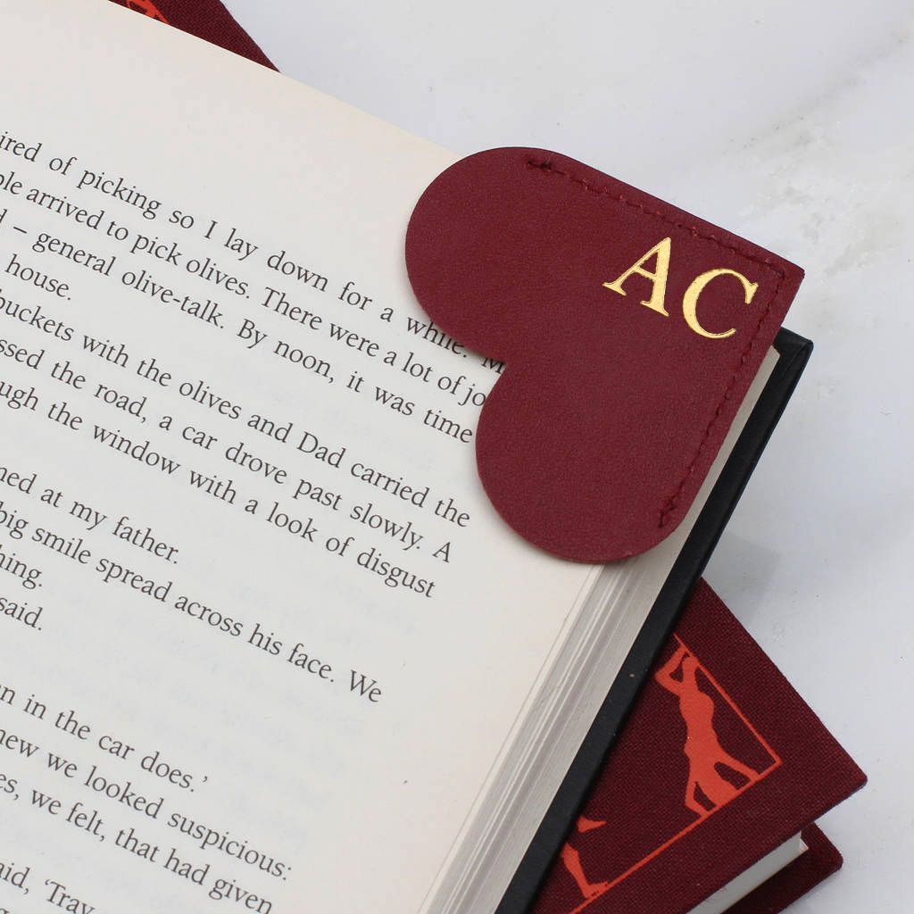 Leather Initialed Heart Book Mark