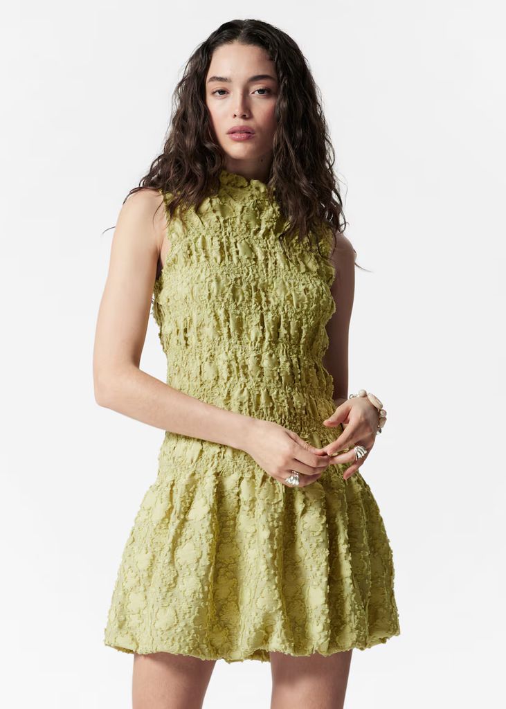 lime green smocked mini dress